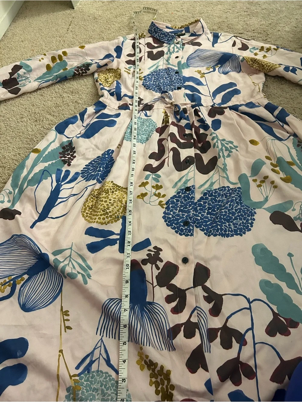 Design Autumn Garden Long Sleeve Lyocell Midi Shirt Dress - Women's Large